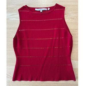 Vintage Max Studio Red Sleeveless Knit Top Sequin Stripe Detail Tank size XL